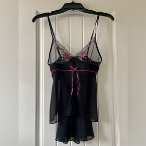 Victoria Secret Black Mesh Babydoll Gown. Small
